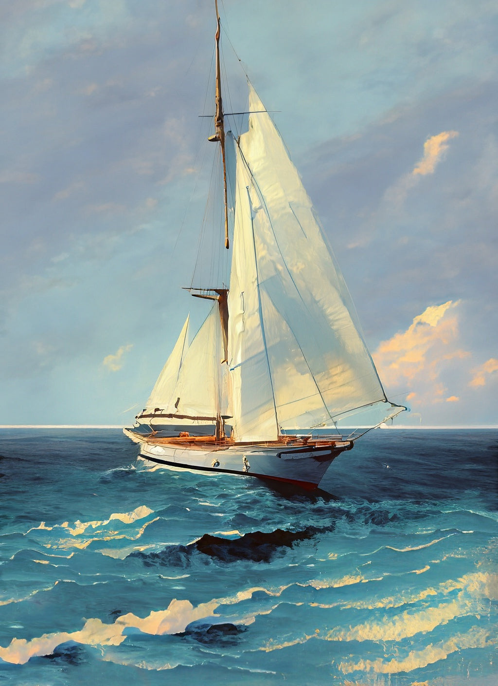 Sailboat Among The Waves Oil Painting Art Print