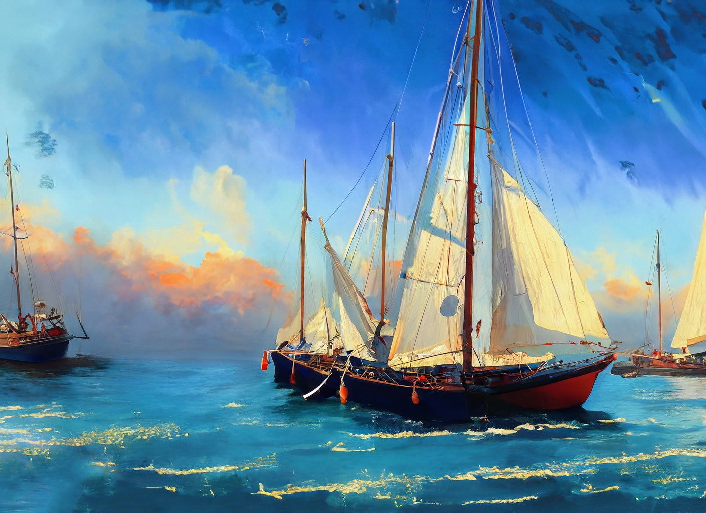 Sailboats Among The Waves Oil Painting Art Print