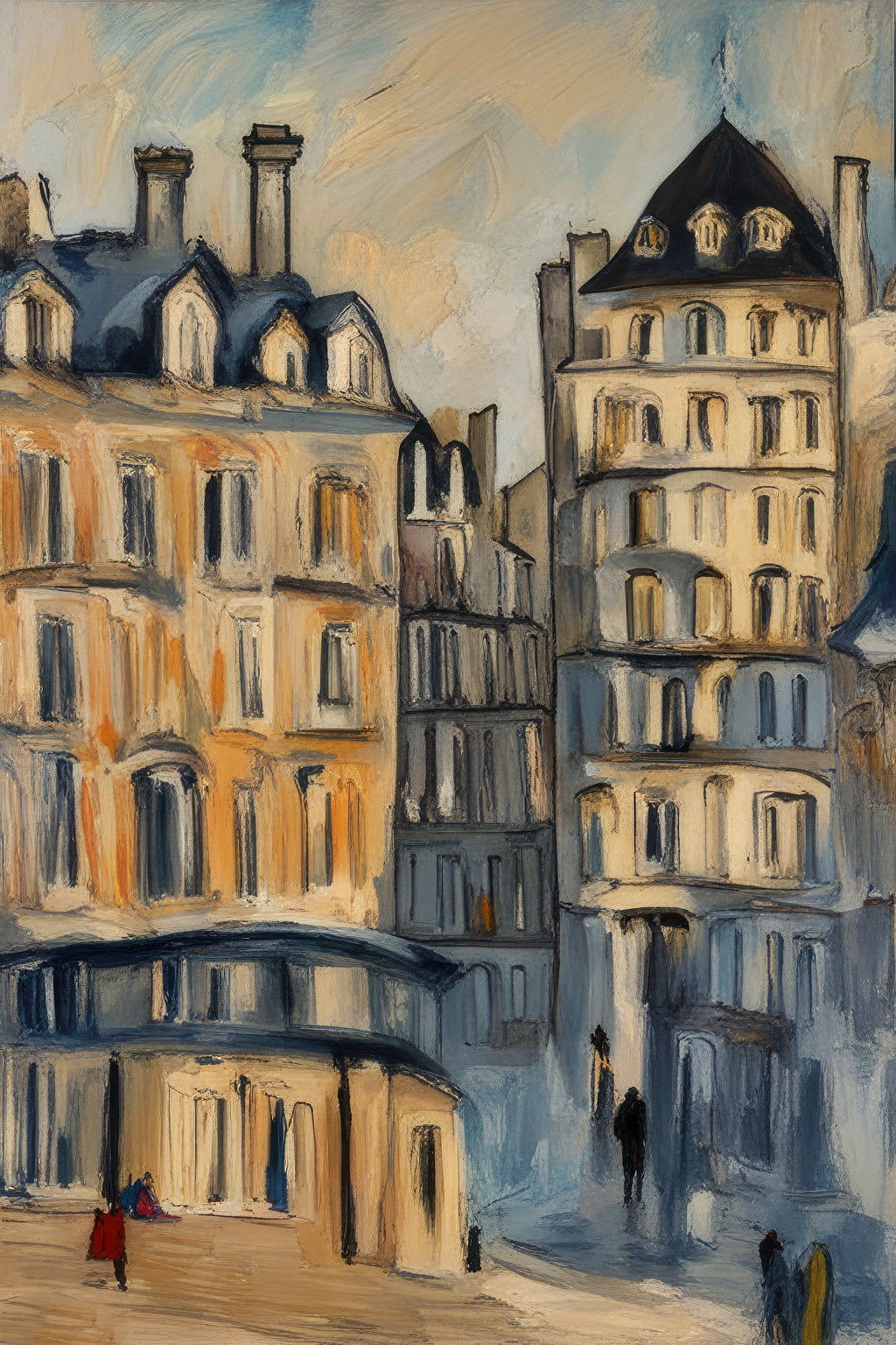 Bustling Streets of Paris Oil Painting Art Print