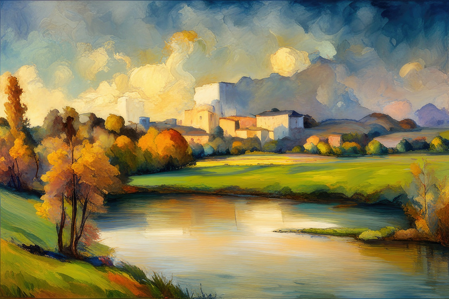 Autumn Tuscan Countryside Digital Painting Art Print