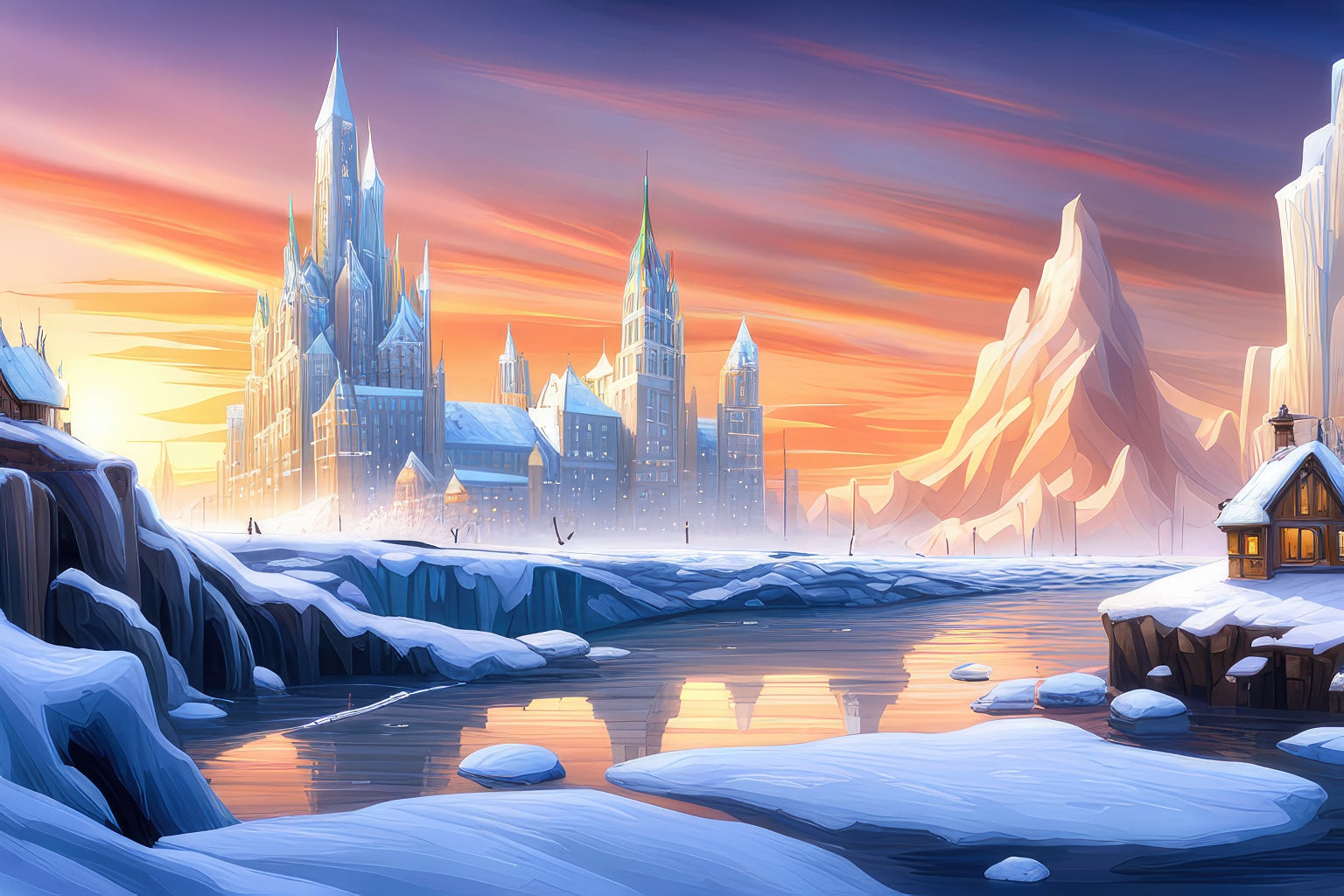 Snow Castle Digital Fantasy Illustration Art Print