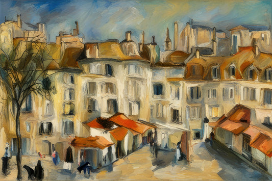 Street Scene in Paris in November Oil Painting Art Print