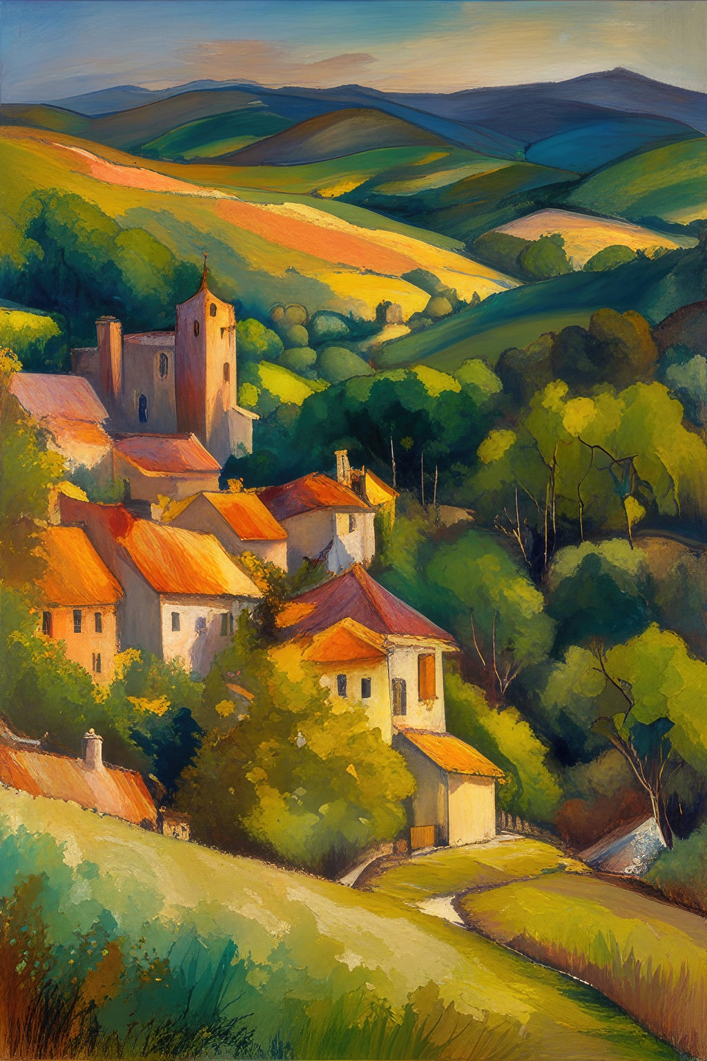 Red Roof Farmhouse in Tuscany Oil Painting II Art Print