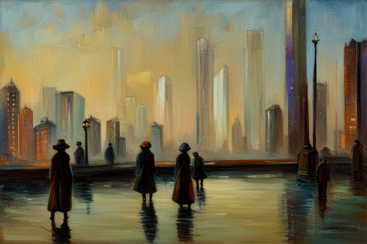 City Street Scene in The Rain Painting Art Print