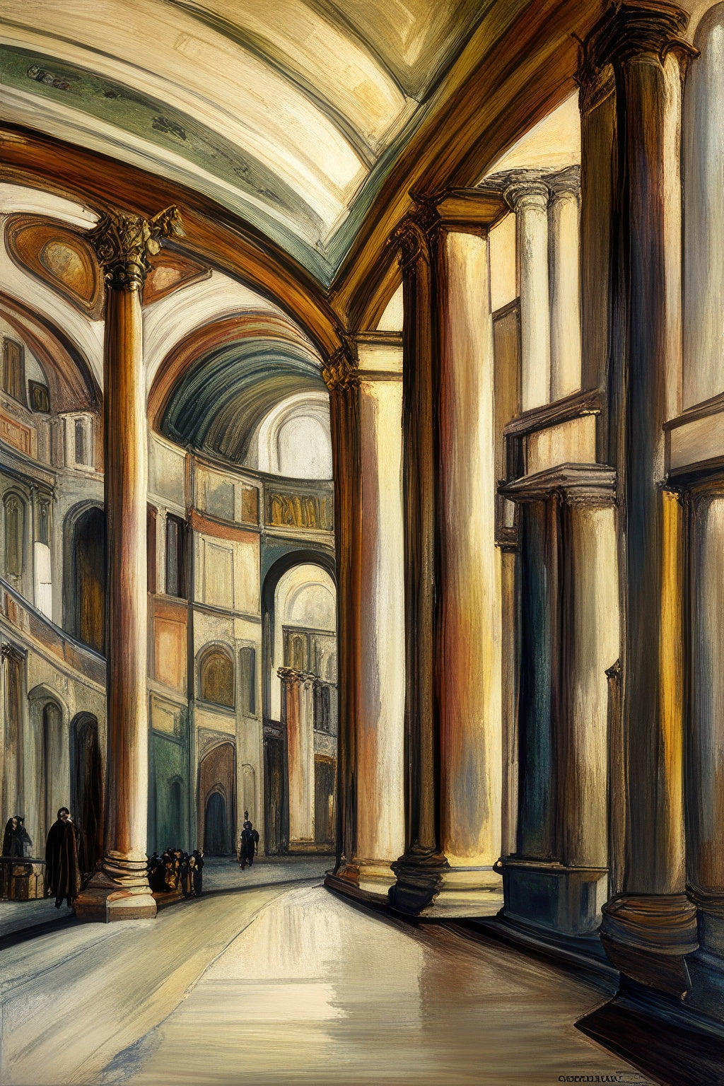 Grand Romanesque Hallway Digital Painting Art Print
