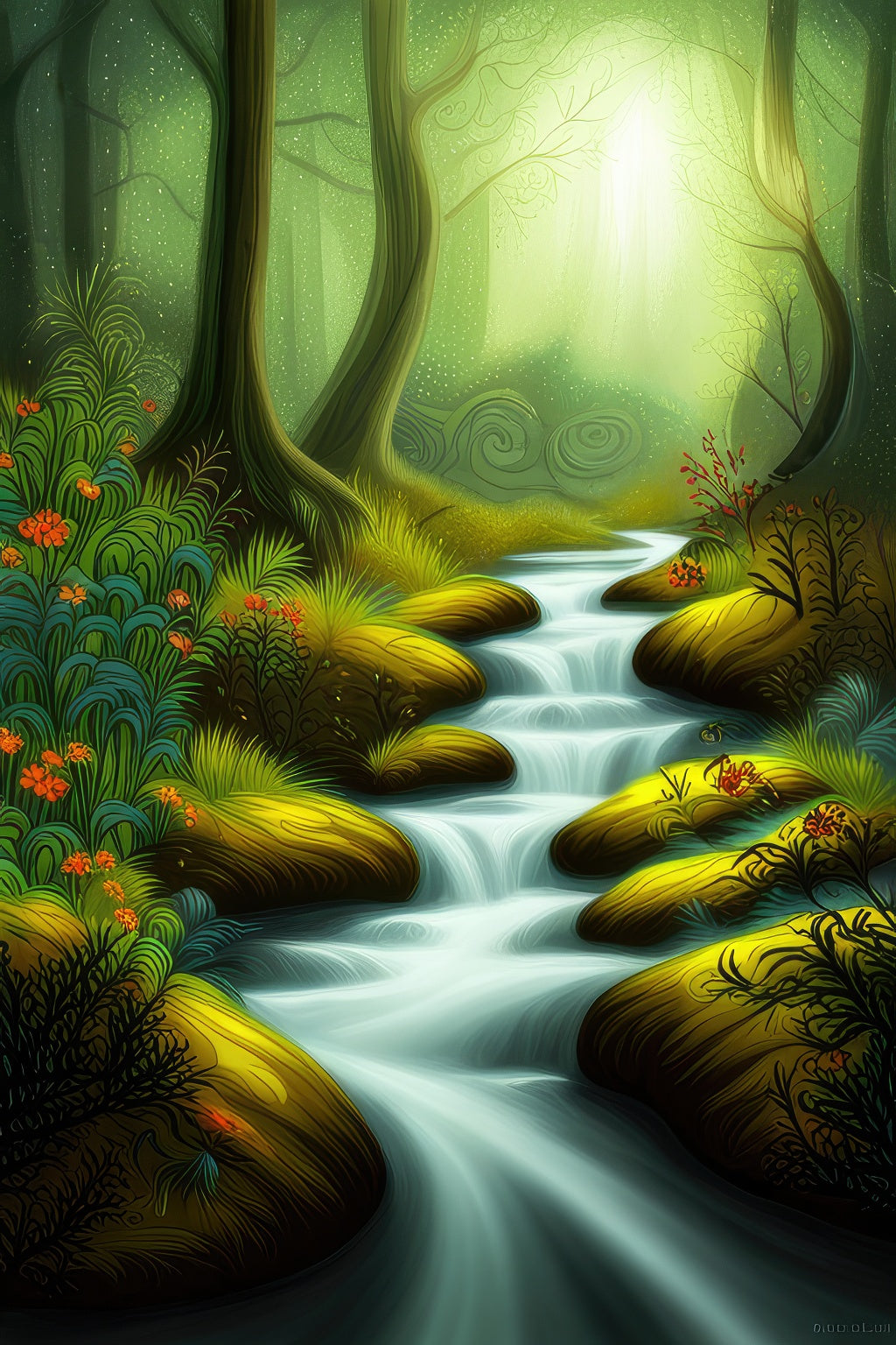 Whimsical Forest Landscape Digital Painting Art Print