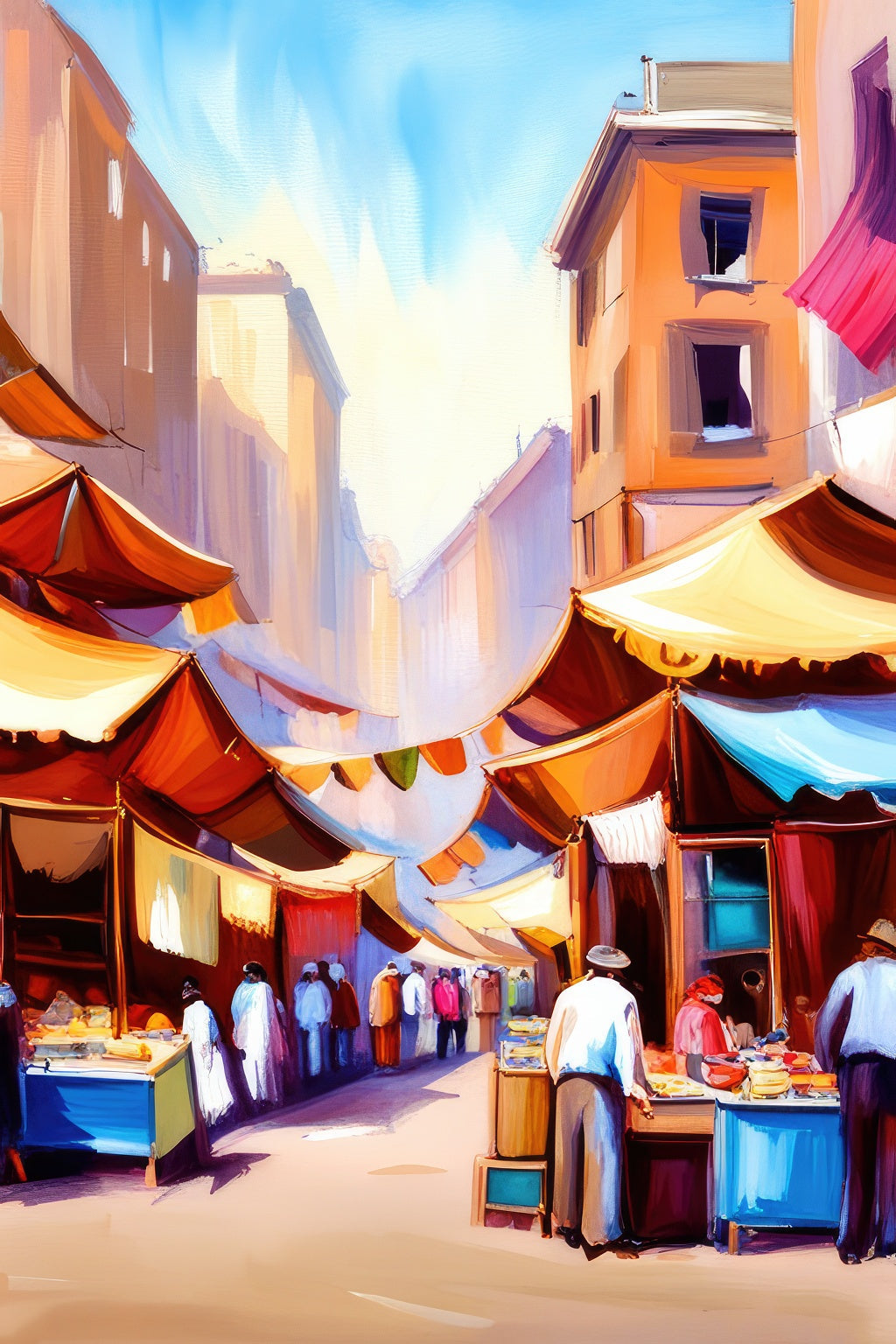 Cairo Market Scene Digital Painting Art Print