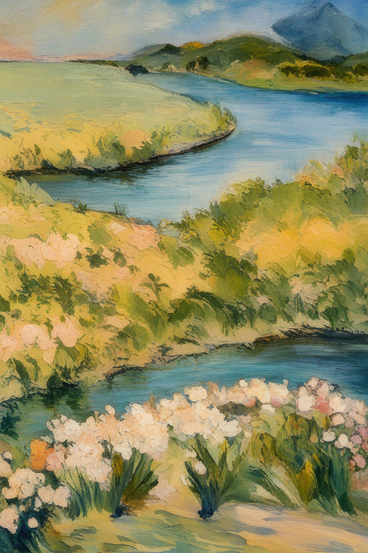 Winding Stream in The Grasslands Oil Painting Art Print