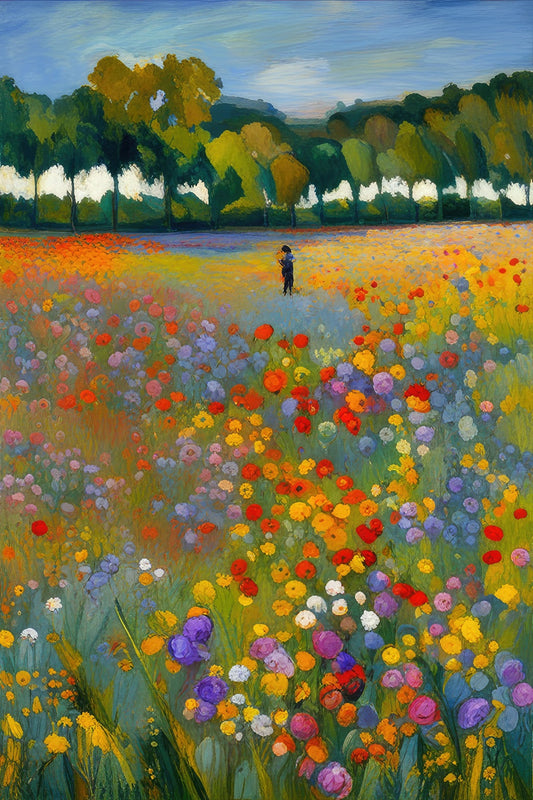 Boy in The Flower Fields Oil Painting Art Print