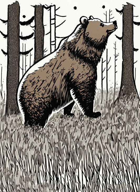 Bear in The Forest Pen and Ink Illustration Art Print