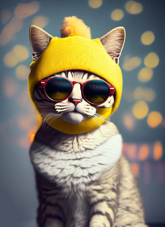 Hip Cat with Yellow Beanie and Sunglasses Photograph I Art Print