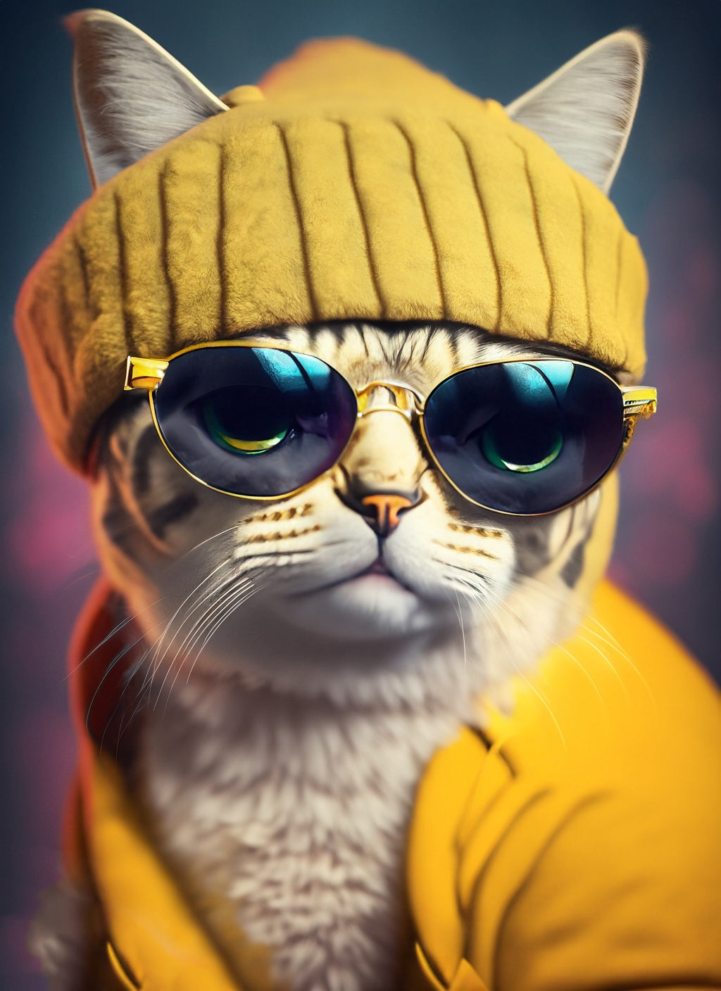 Hip Cat with Yellow Beanie and Sunglasses Photograph II Art Print