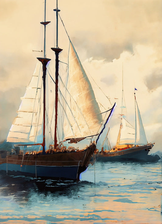 Saillboats in A Stormy Harbor Painting II Art Print