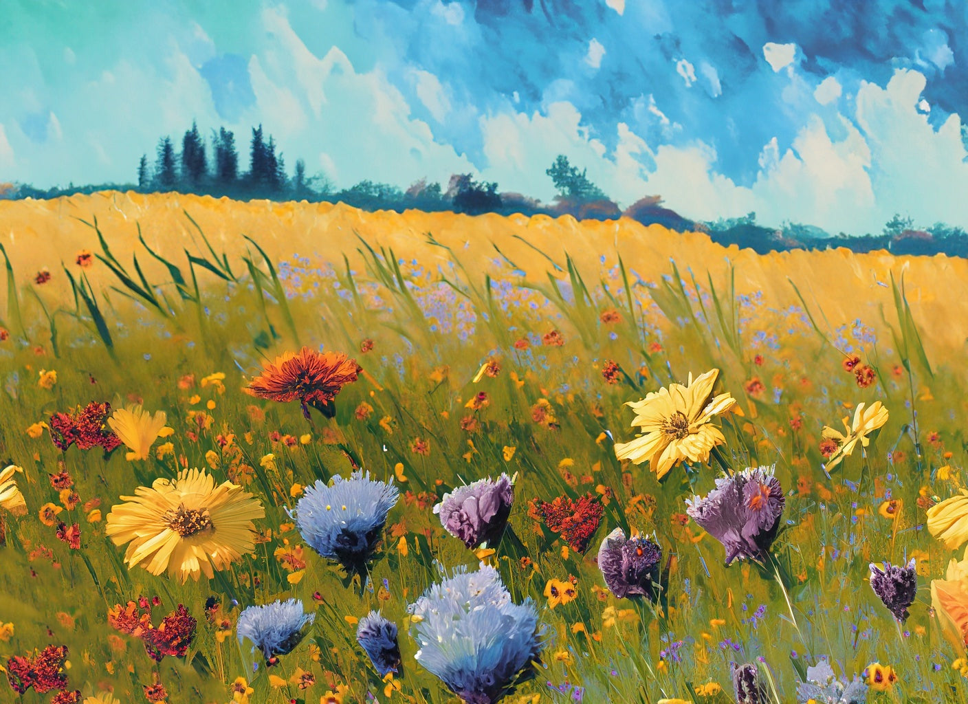 Field Full of Wildflowers Digital Painting I Art Print