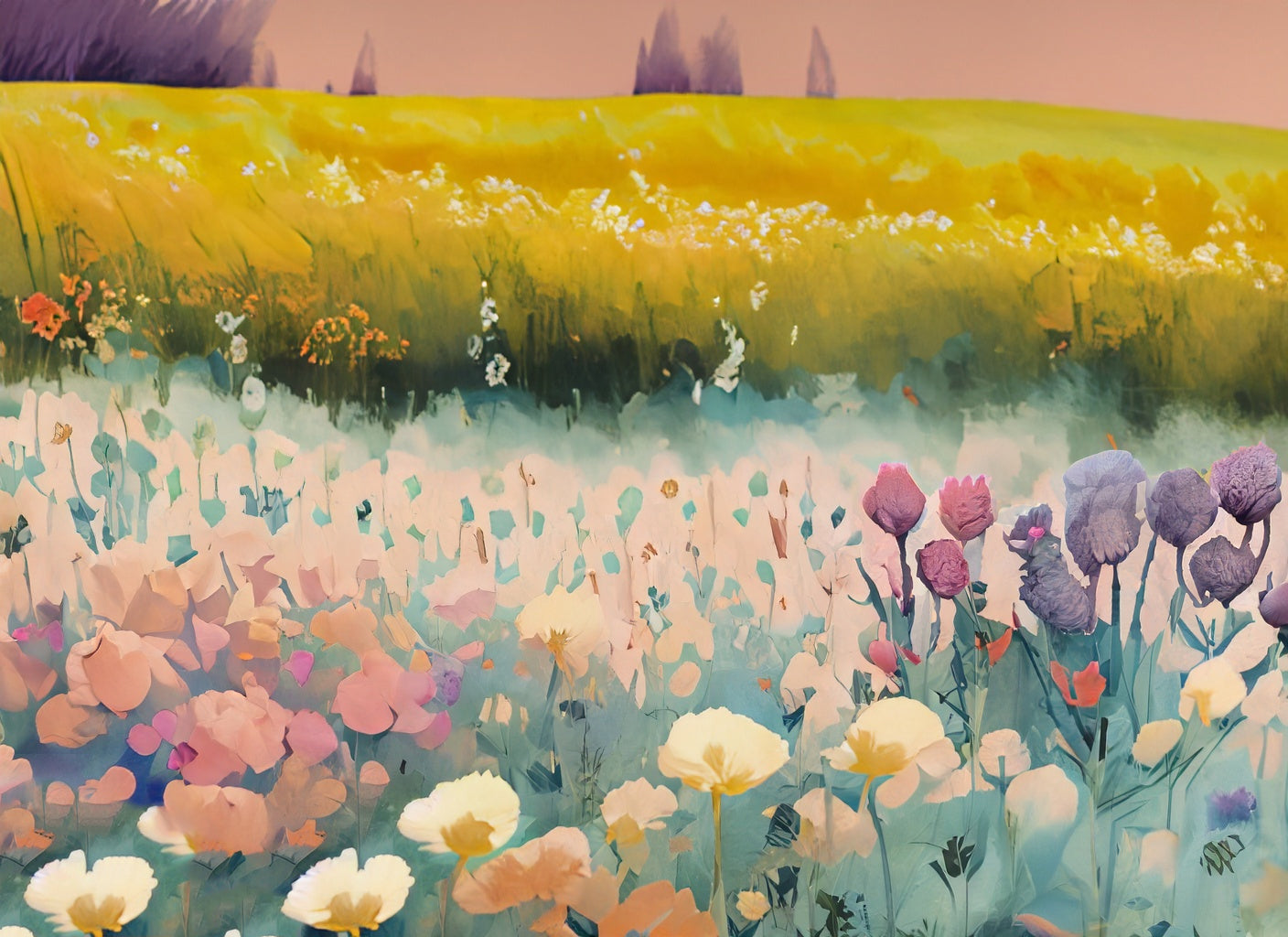 Field Full of Wildflowers Digital Painting VII Art Print