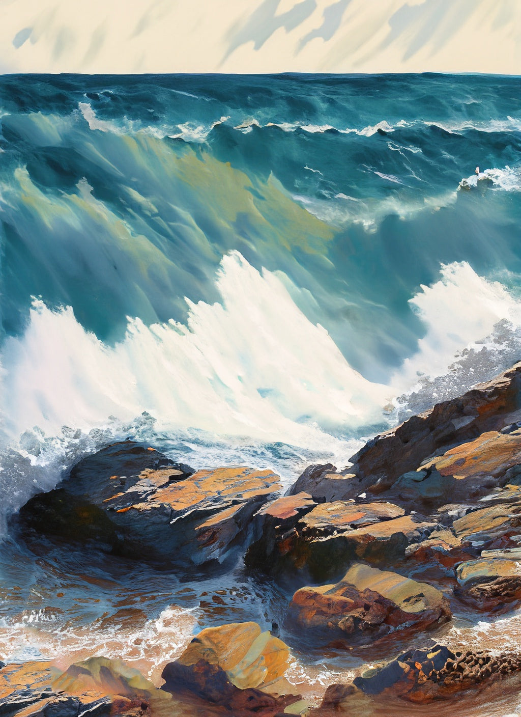 Waves Breaking on The Shore Acrylic Painting Art Print