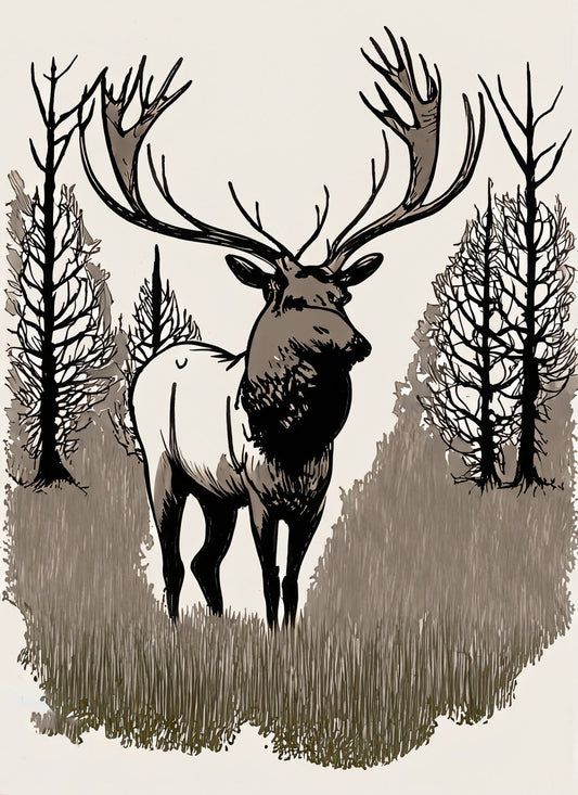 Deer in The Forest Pen and Ink Illustration Art Print