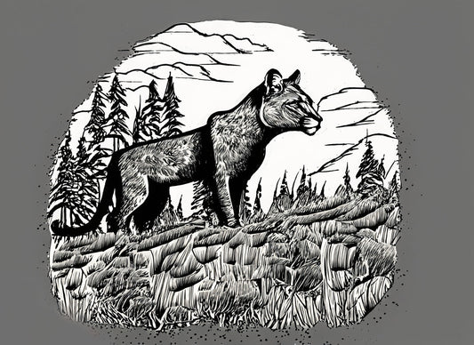 Mountain Lion in The Forest Pen and Ink Illustration Art Print