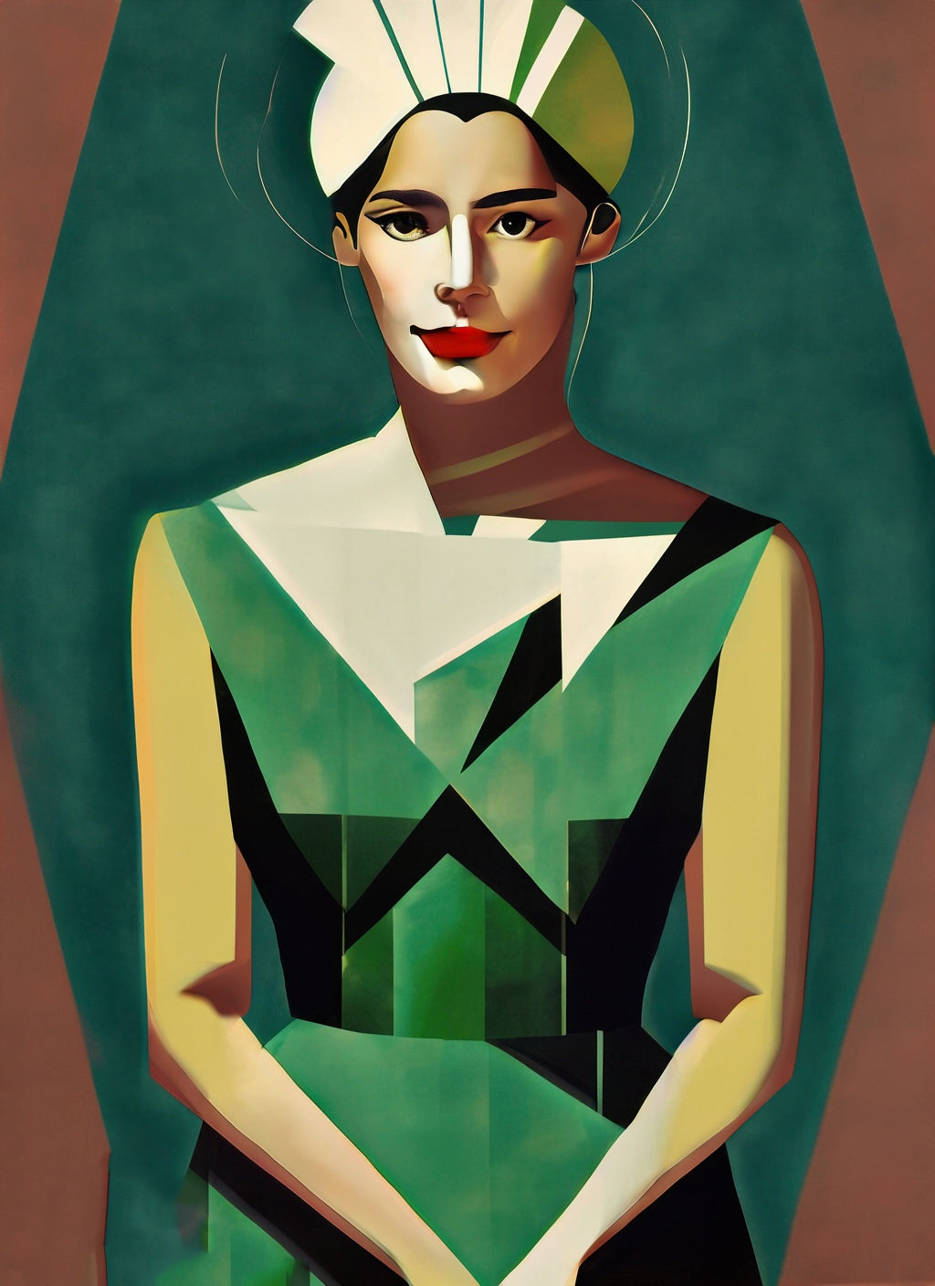 Cubist Woman in Green Art Deco Painting II Art Print