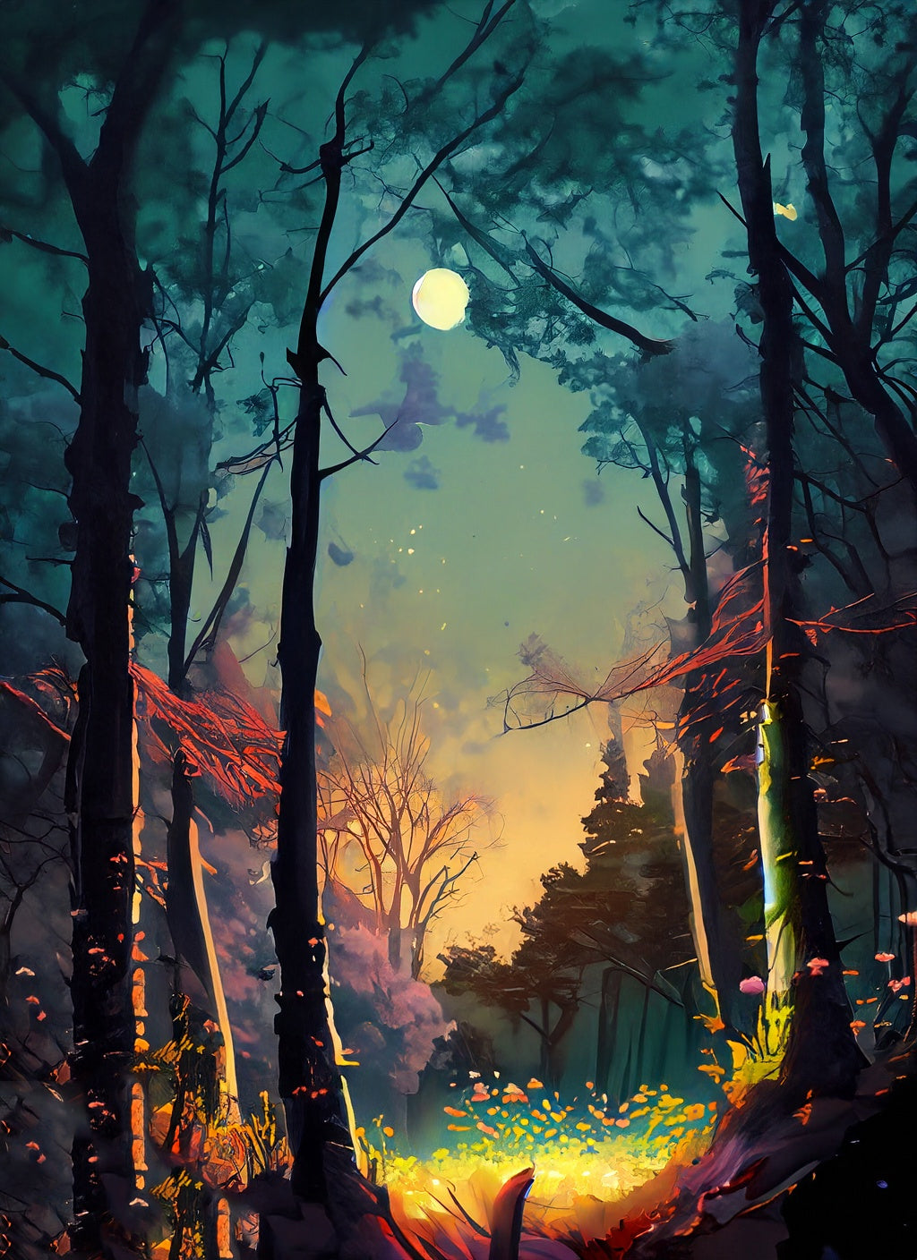 Moonlit Forest Digital Painting Art Print