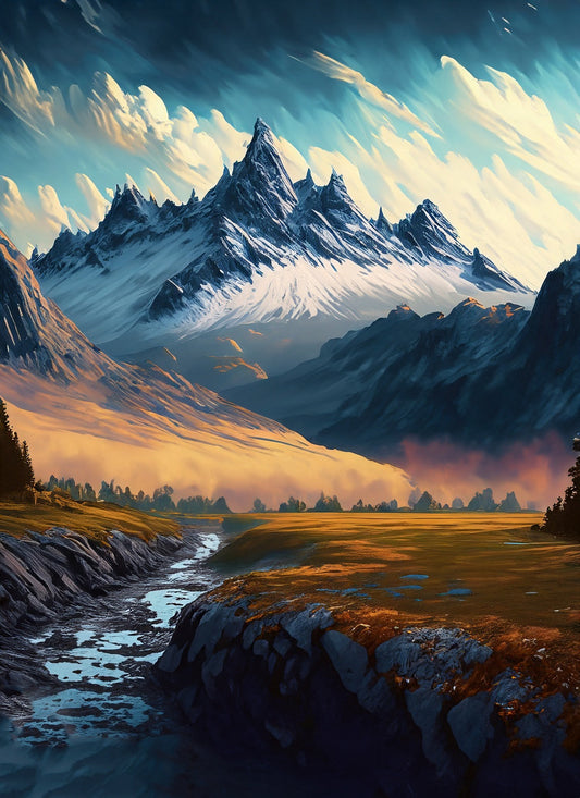 Stream in The Snowy Mountians Art Print