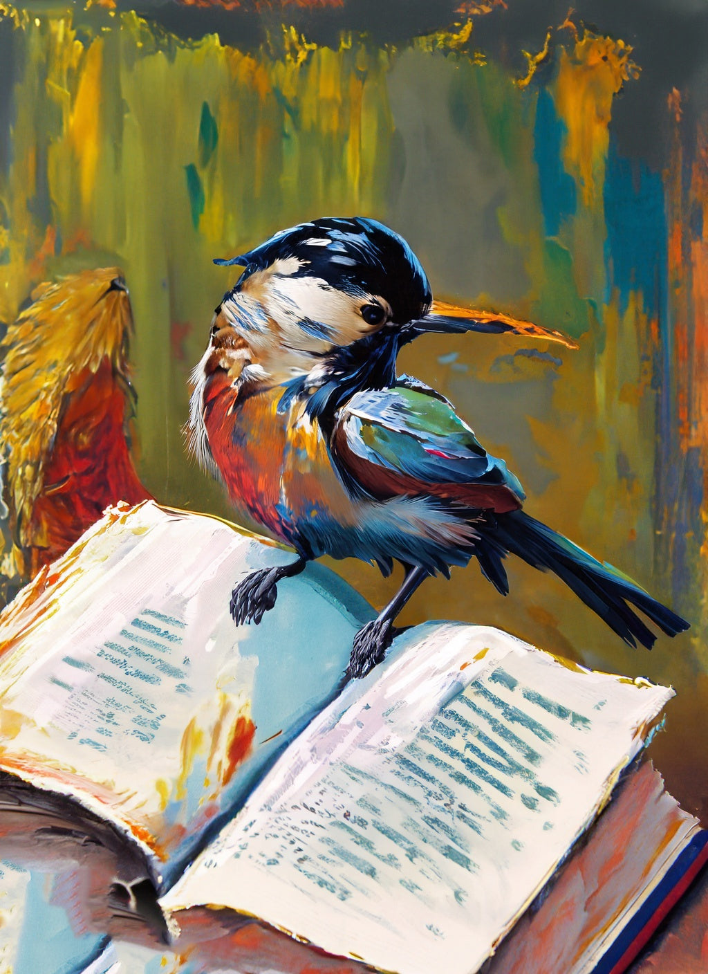 Bird Perched on A Book Oil Painting II Art Print