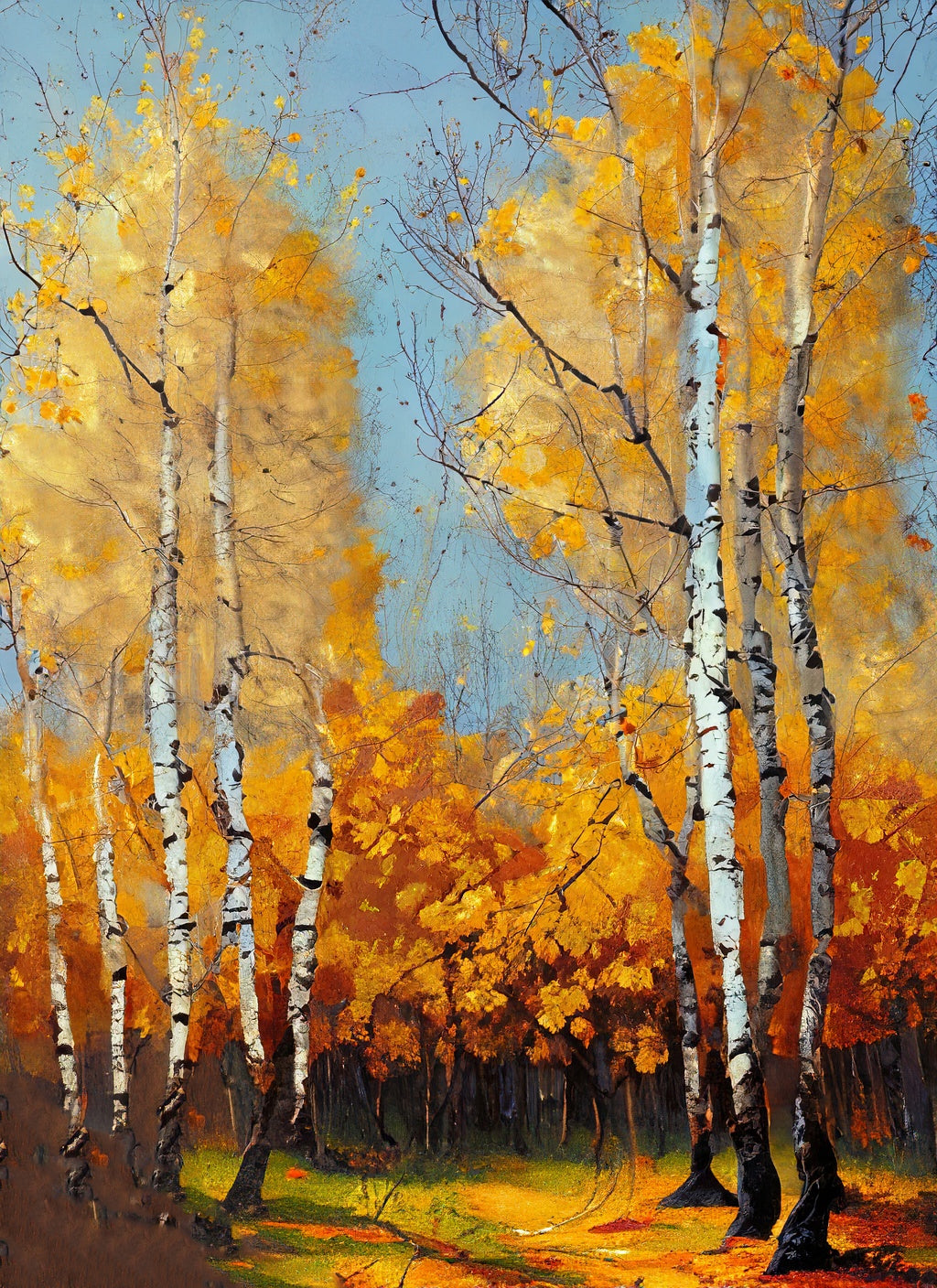 Birch Trees in The Fall Painting I Art Print
