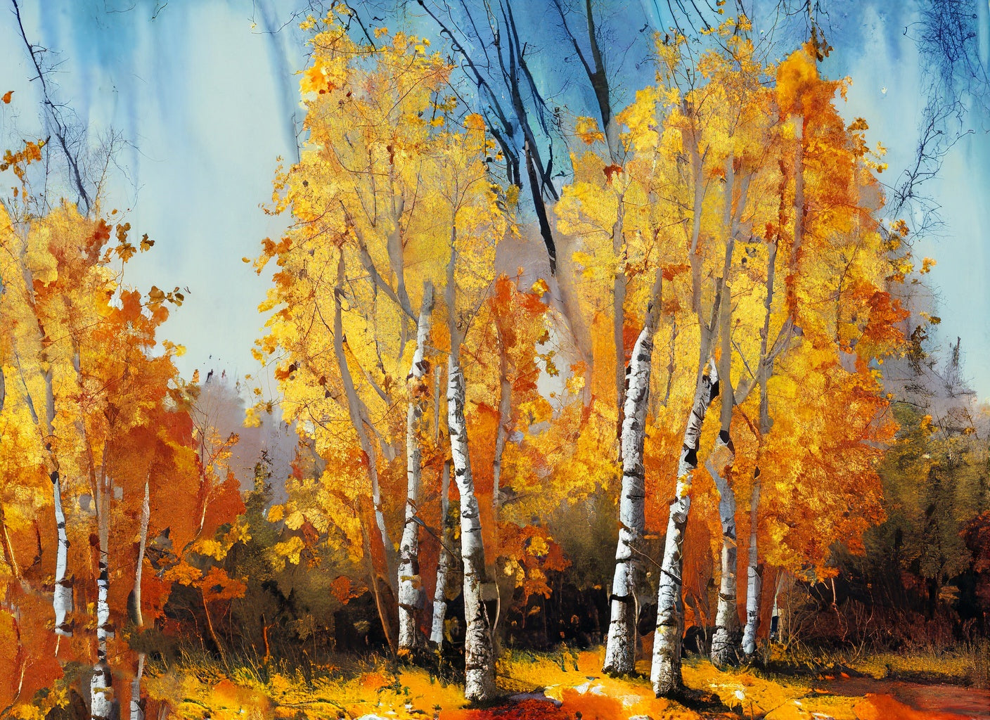 Birch Trees in The Fall Painting II Art Print