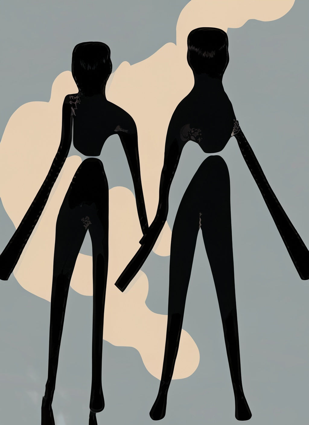 Two Black Figures Abstract Illustration Art Print