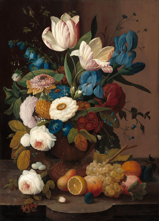 Still Life, Flowers, and Fruit by Severin Roesen Art Print