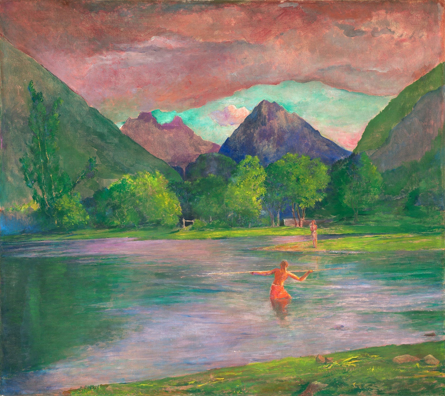 The Entrance to the Tautira River, Tahiti. Fisherman Spearing a Fish by John La Farge Art Print