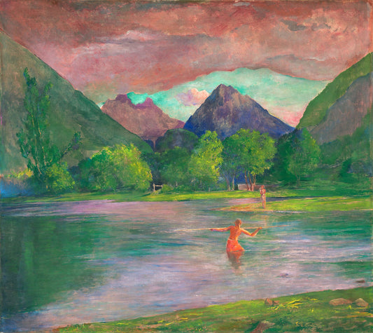 The Entrance to the Tautira River, Tahiti. Fisherman Spearing a Fish by John La Farge Art Print