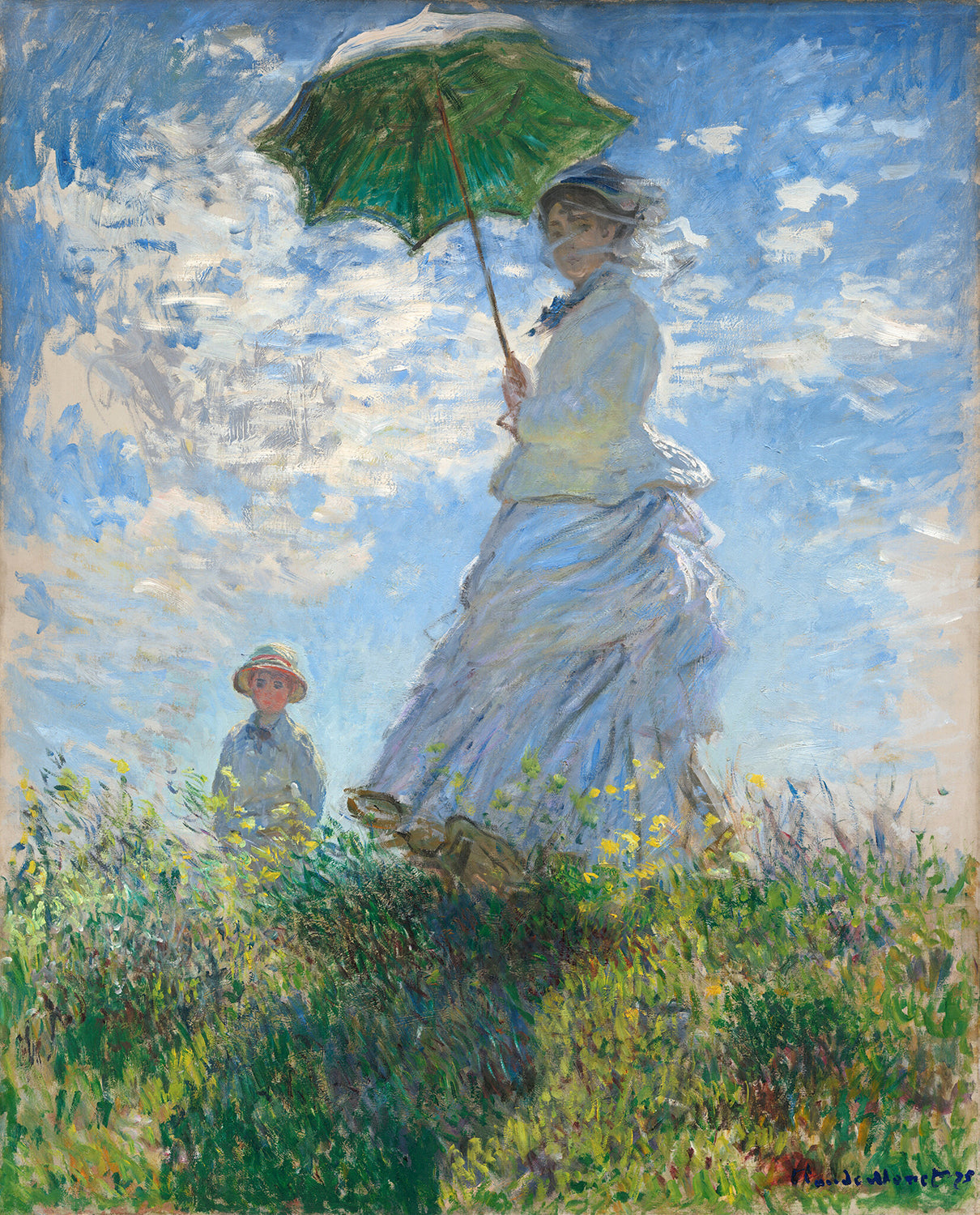 Woman with a Parasol - Madame Monet and Her Son by Claude Monet Art Print