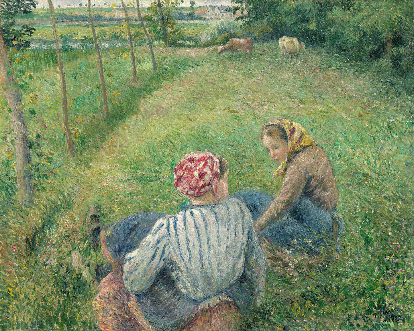 Young Peasant Girls Resting in the Fields near Pontoise by Camille Pissarro Art Print