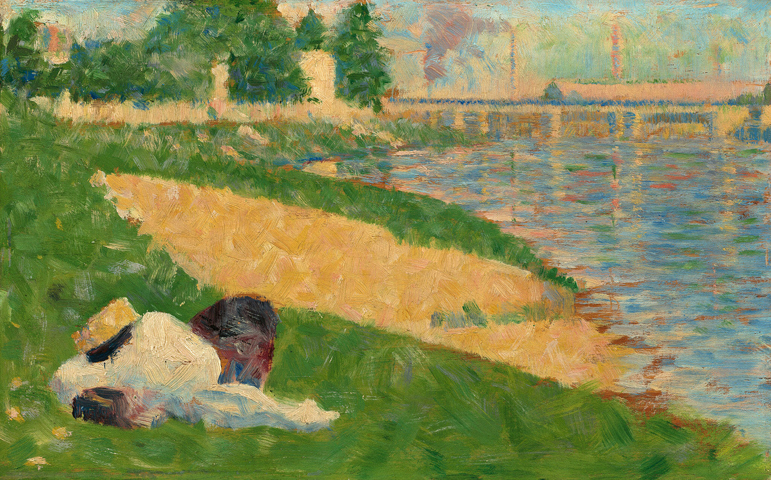 The Seine with Clothing on the Bank (Study for "Bathers at Asnieres") by Georges Seurat Art Print