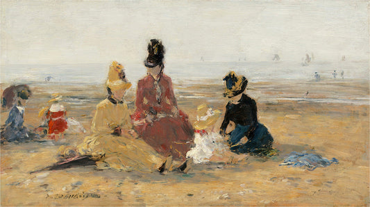 On the Beach, Trouville by Eugene Boudin Art Print