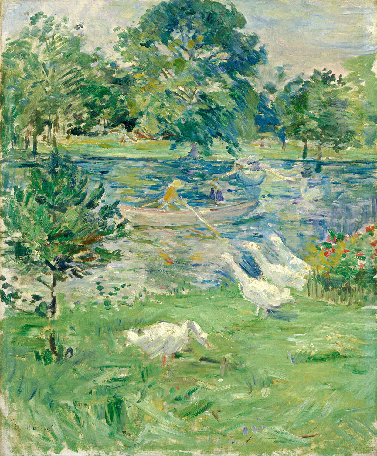 Girl in a Boat with Geese by Berthe Morisot Art Print