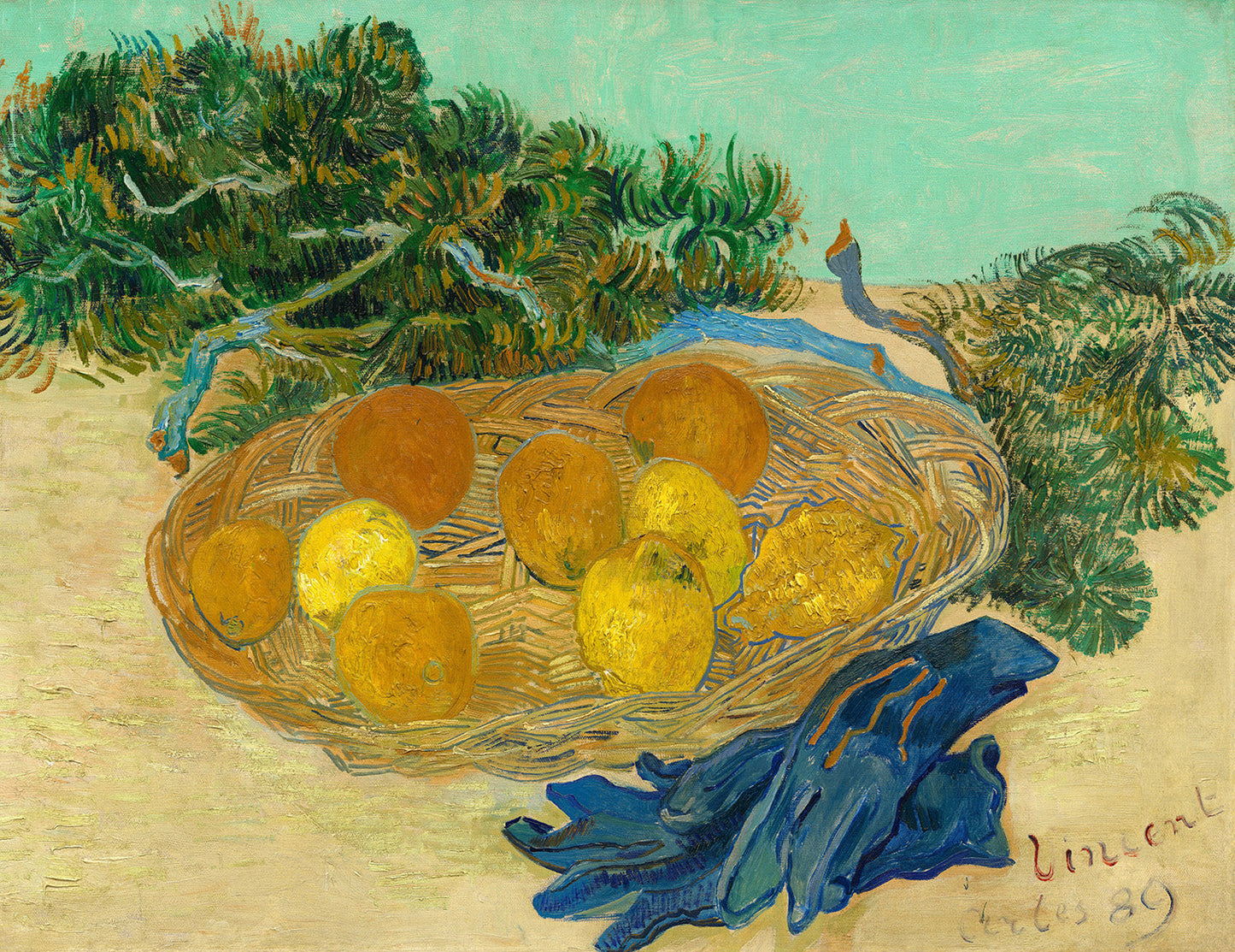Still Life of Oranges and Lemons with Blue Gloves by Vincent van Gogh Art Print
