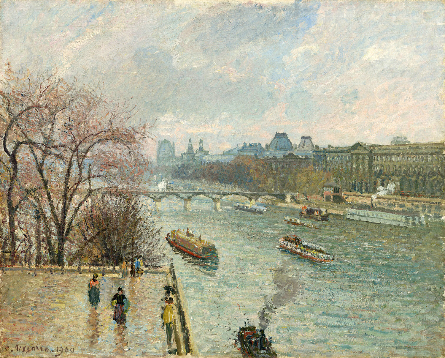 The Louvre, Afternoon, Rainy Weather by Camille Pissarro Art Print