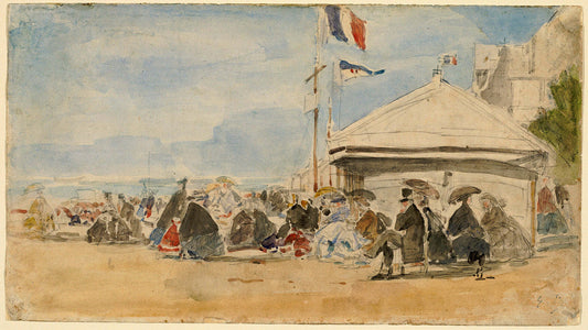 Beach House with Flags at Trouville by Eugene Boudin Art Print