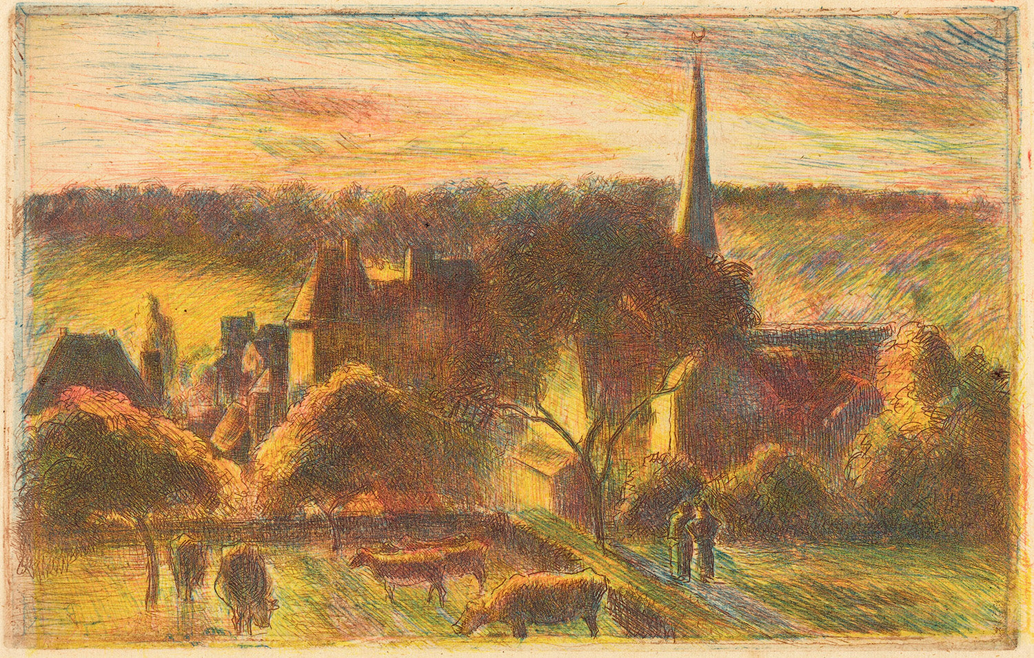 Eglise et ferme d'Eragny (A Church and Farm at Eragny) by Camille Pissarro Art Print