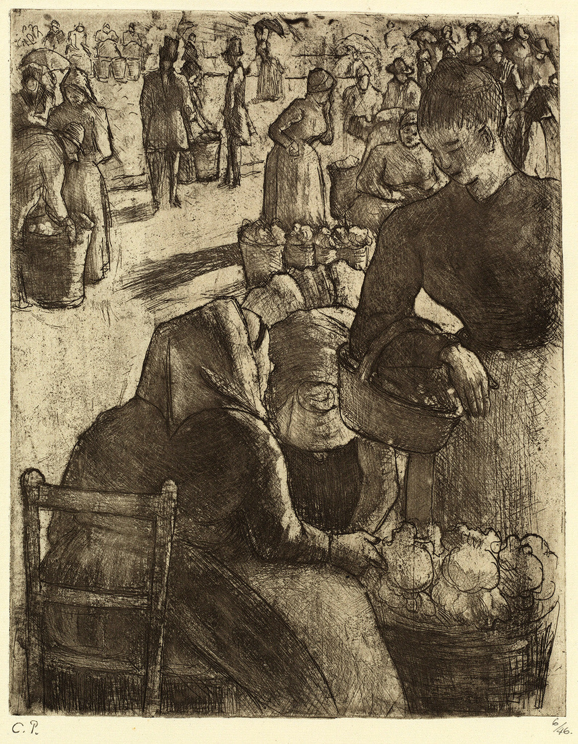 Vegetable Market at Pontoise (Marche aux legumes a Pontoise) by Camille Pissarro Art Print