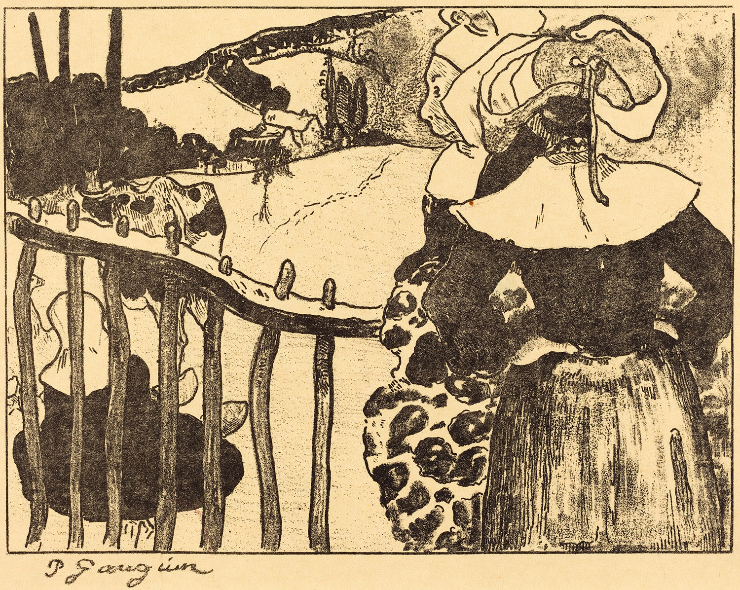 Breton Women beside a Fence (Bretonnes a la barriere) by Paul Gauguin Art Print