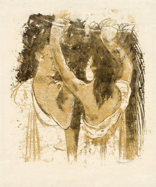 Two Tahitians Gathering Fruit [recto] by Paul Gauguin Art Print
