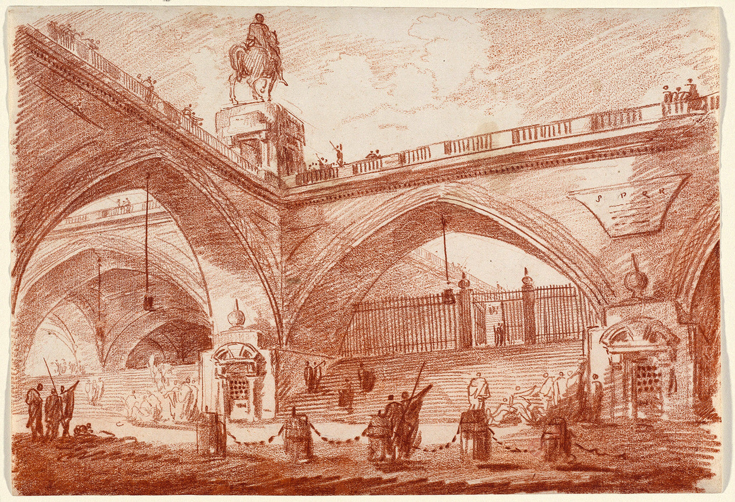 Architectural Fantasy with a Triumphal Bridge by Hubert Robert Art Print