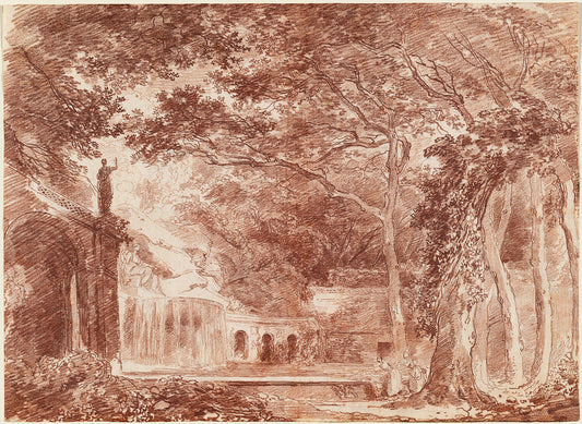 The Oval Fountain in the Gardens of the Villa d'Este, Tivoli by Hubert Robert Art Print