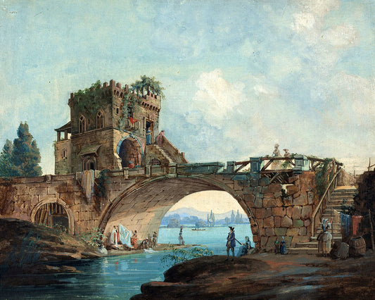 The Ponte Salario with Laundresses by French 18th Century after Hubert Robert Art Print