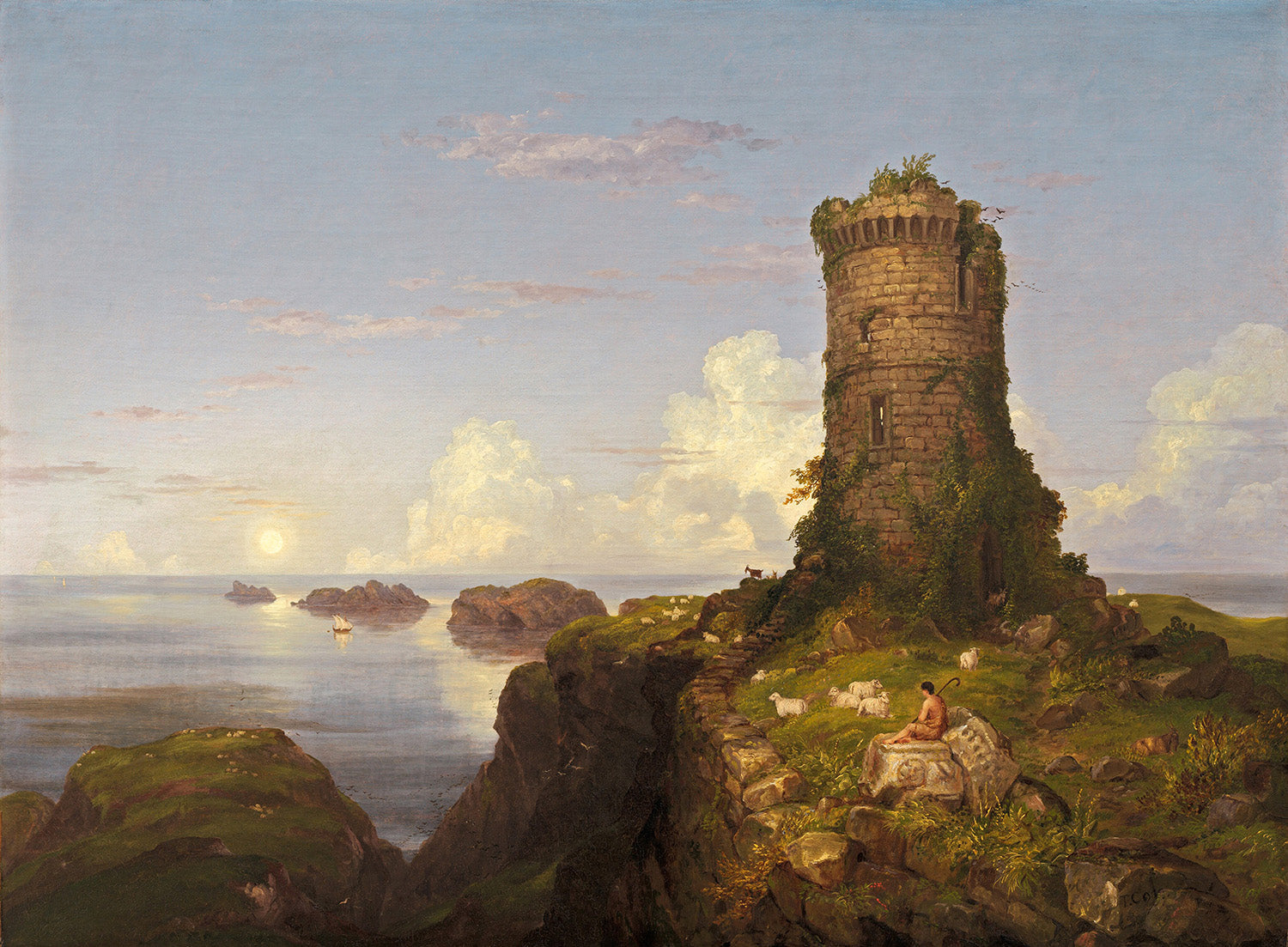 Italian Coast Scene with Ruined Tower by Thomas Cole Art Print