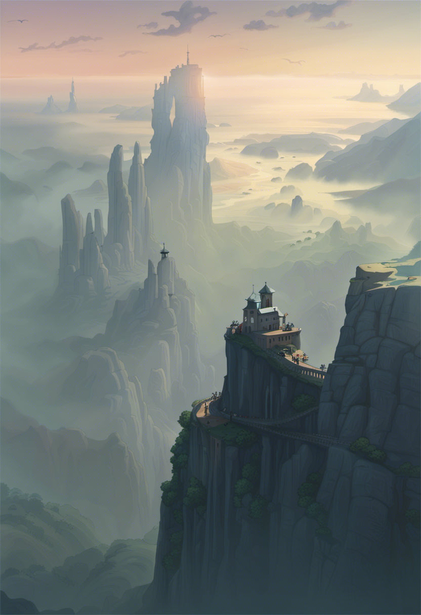 Castle Atop The Cliffs Digital Fantasy Illustration Art Print