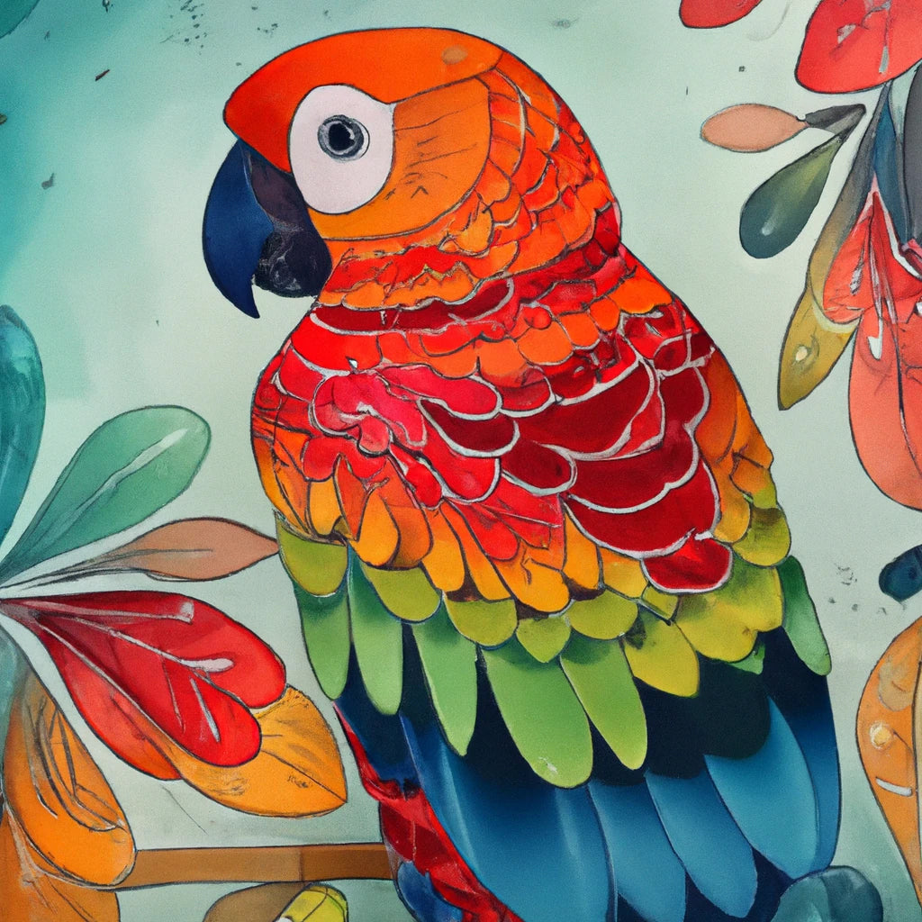 Close Up Parrot Portrait Colorful Illustration Art Print